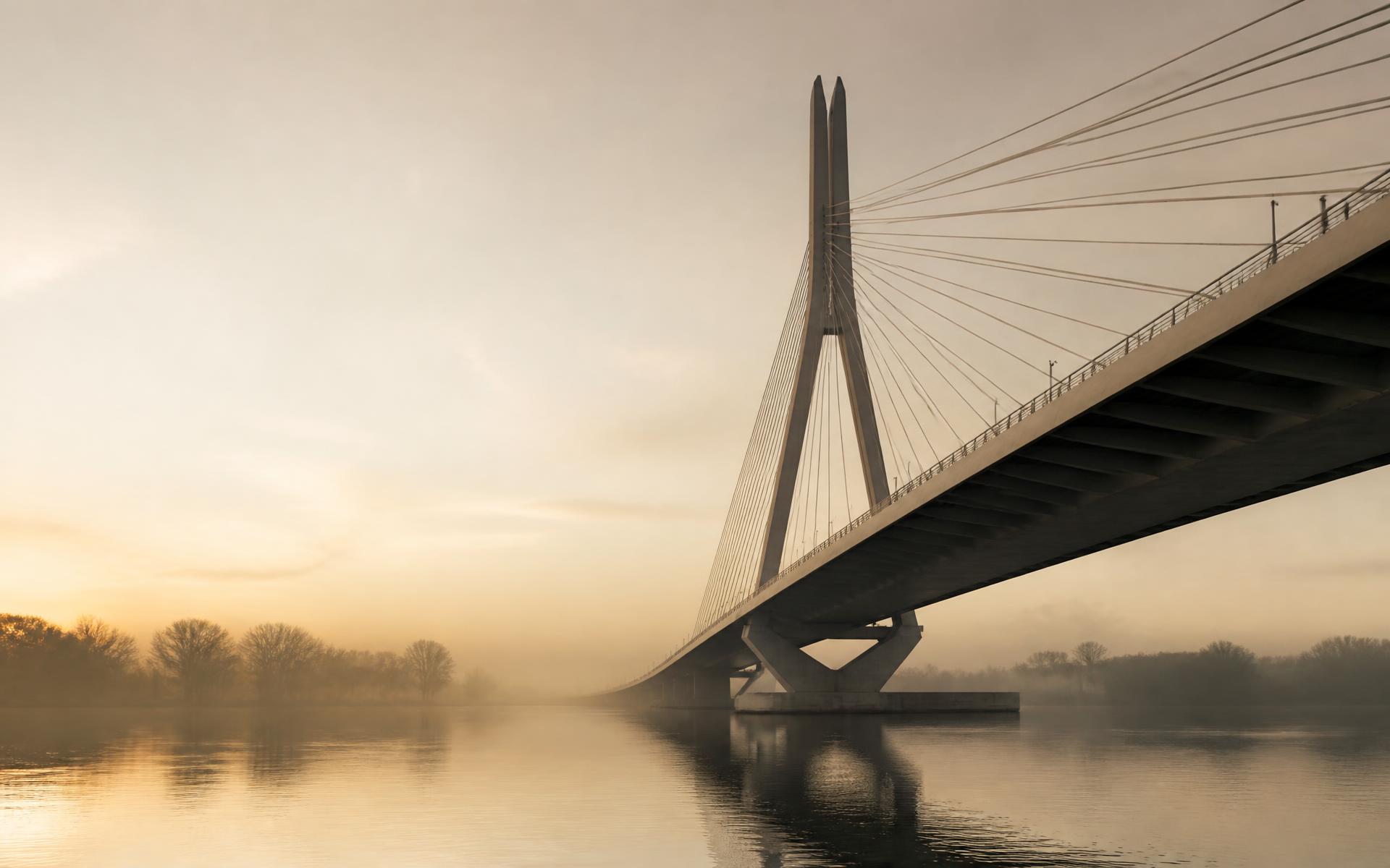 Moderne brug in zacht ochtendlicht